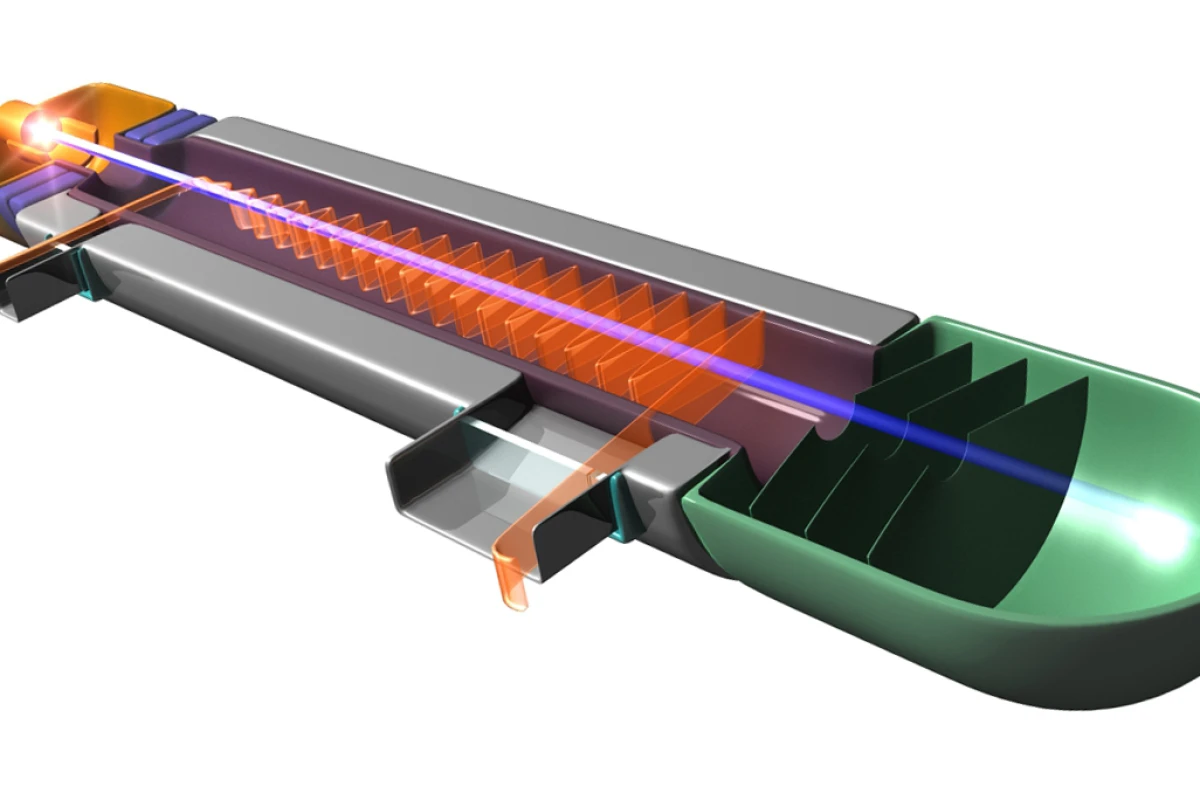 Millimeter wave vacuum tubes, including ones like the travelling wave tube (TWT) depicted here, amplify signals by exchanging kinetic energy in the electron beam (shown as a blue line) with electromagnetic energy (shown as a wave) in the signal