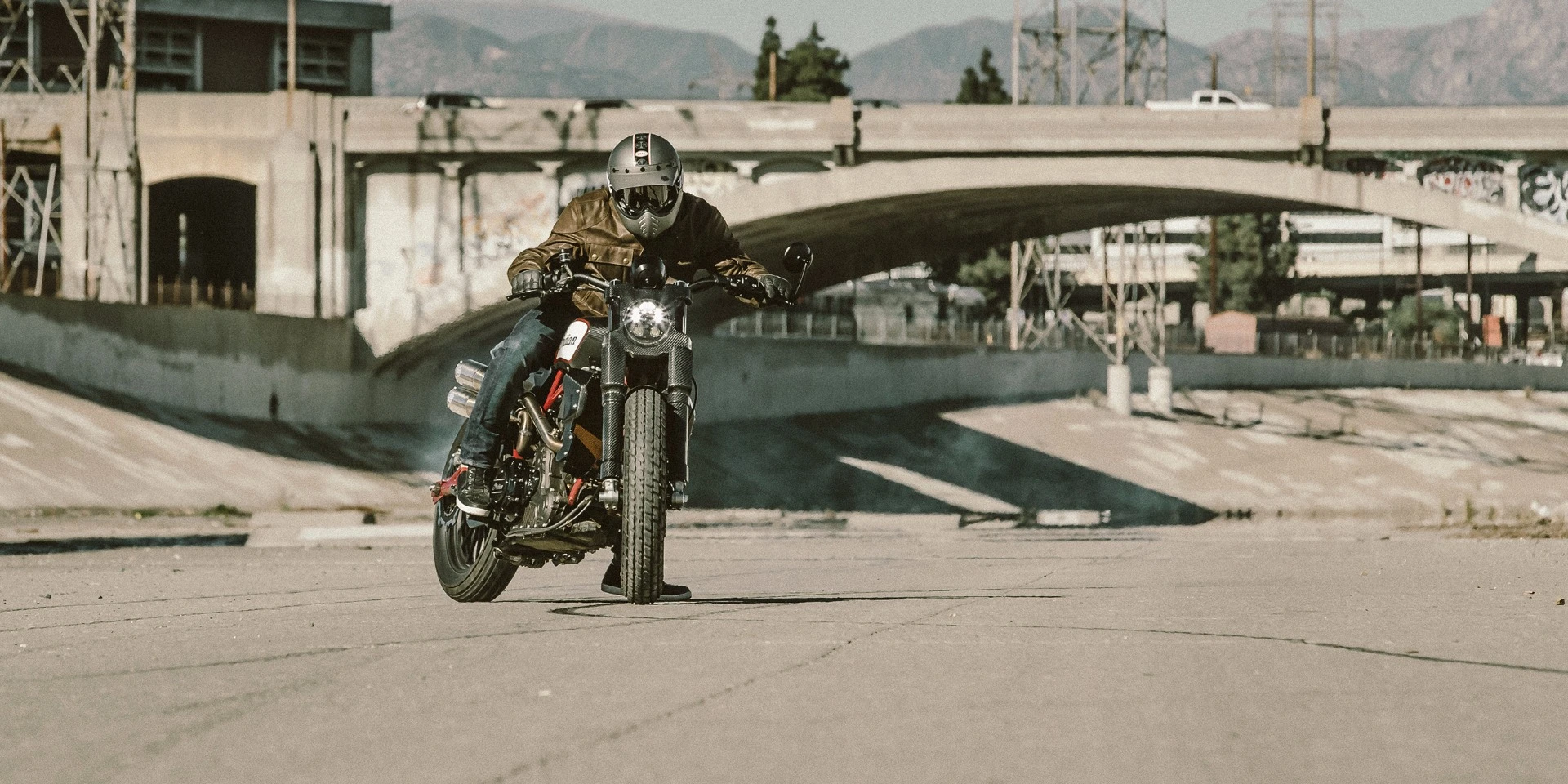 Indian Scout FTR1200 Custom: every biker should get the chance to drift a gorgeous bike up this famous LA aqueduct