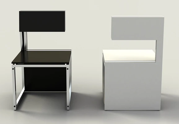 Sensei comprises two chairs -- one black, one white -- which can be converted into a coffee table by the simple process of turning and slotting