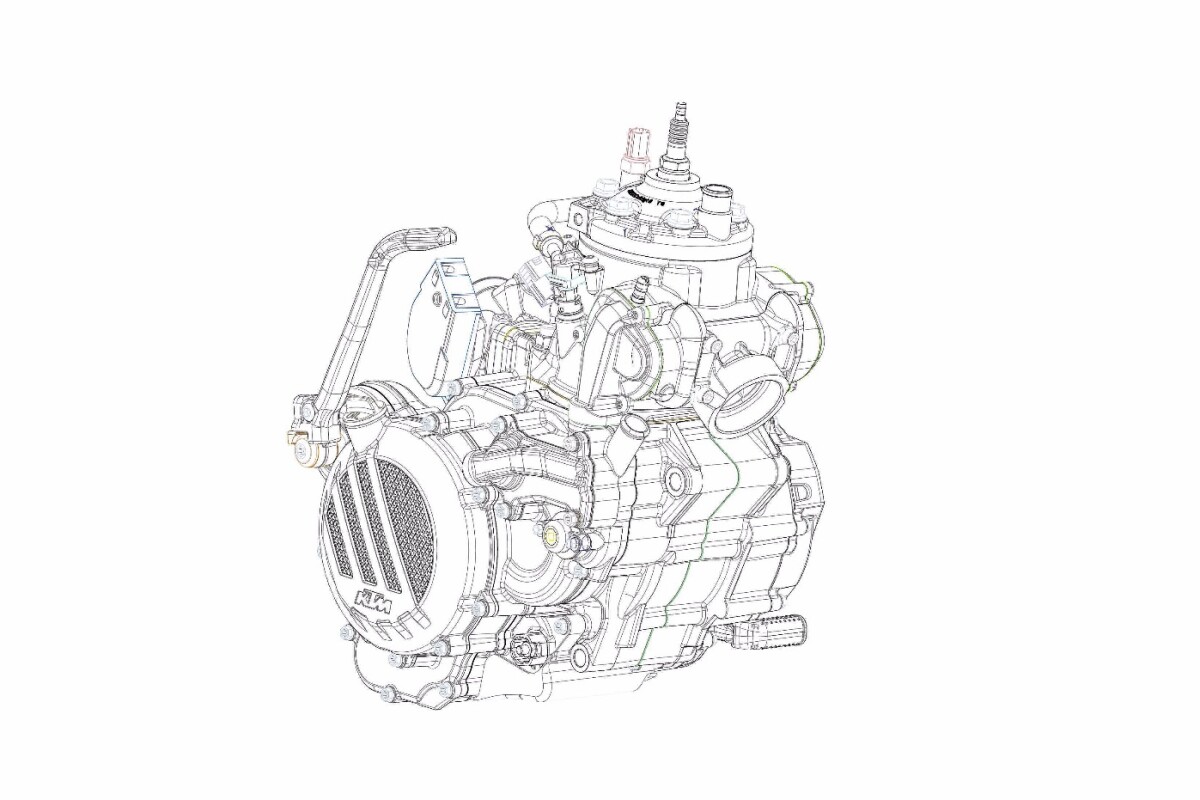 KTM has released a sketch of its new two-stroke engine for the 2018 25-0 and 300 EXC TPI Enduro motorcycles