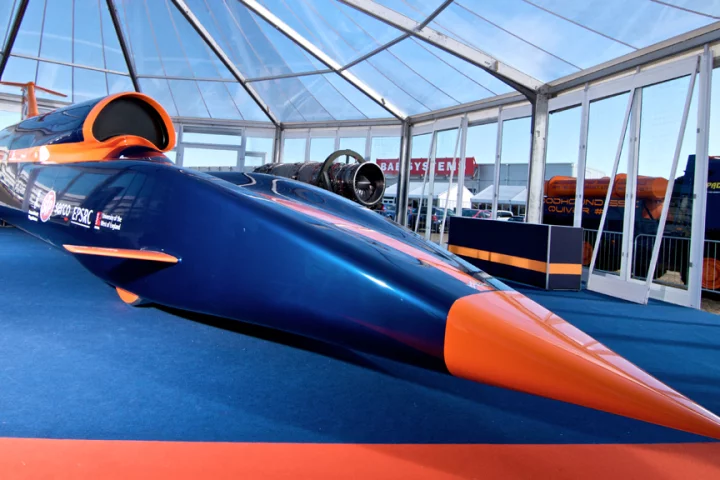 The full size, full length BLOODHOUND SSC show car unveiled at Farnborough (Image: Nick Haselwood)