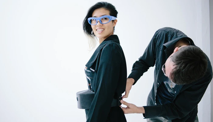 Intel has teamed up with fashion designer Hussein Chalayan to create an outfit with a pair of stress-sensing glasses, and a belt that projects that data onto a wall