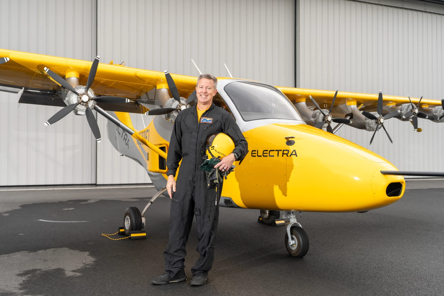 Lead test pilot Cody Allee with the EL-2 Goldfinch