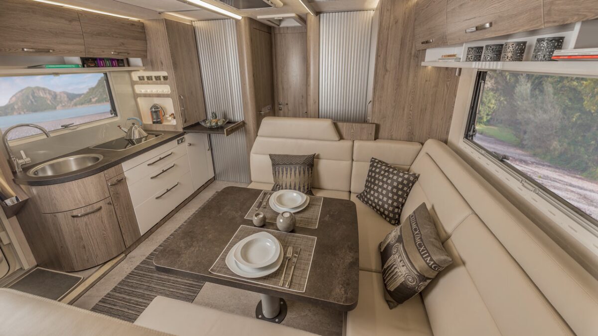 The slide-outs give the Q18 motorhome 55 percent more interior space, according to Protec