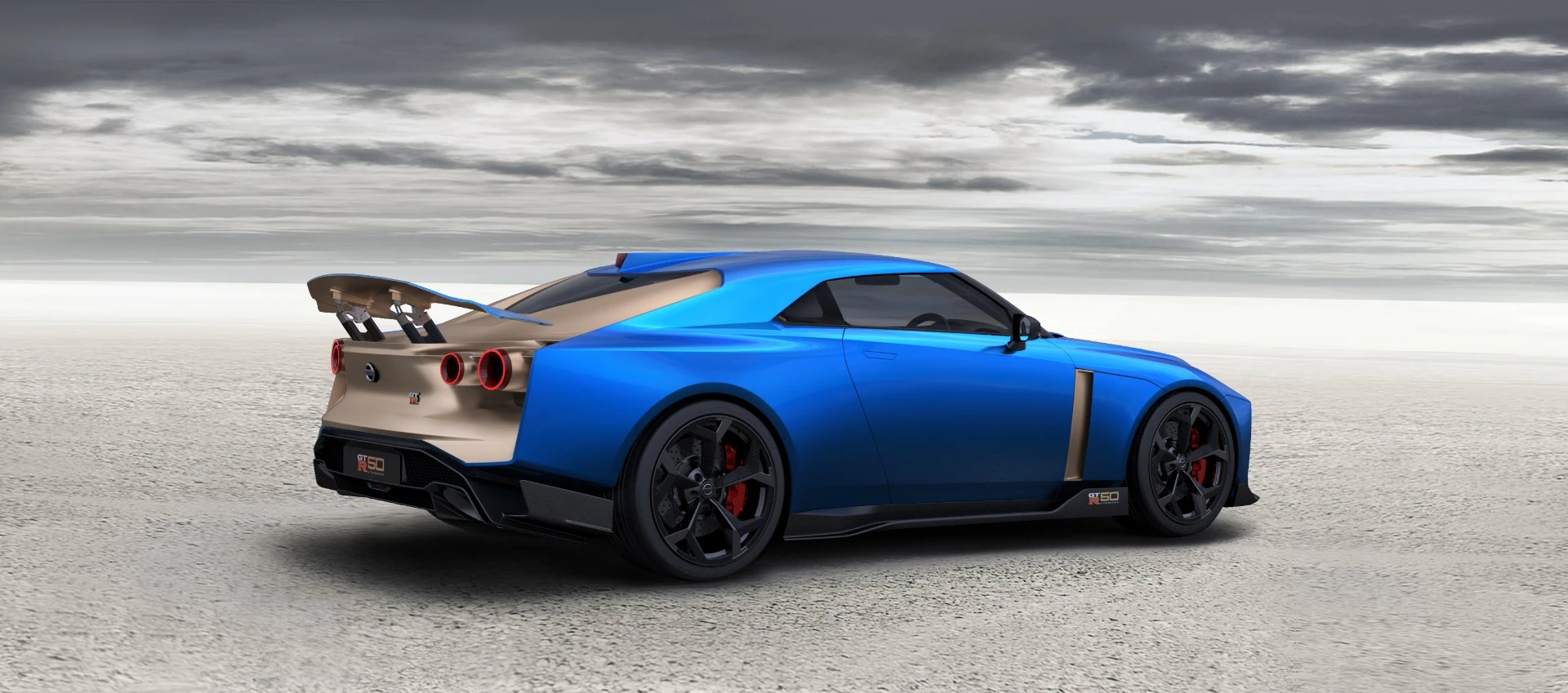 The GT-R50 can be purchased in the gray with gold accents, as shown at Goodwood, or in any other color combination the customer wishes to specify, including the blue with gold shown here