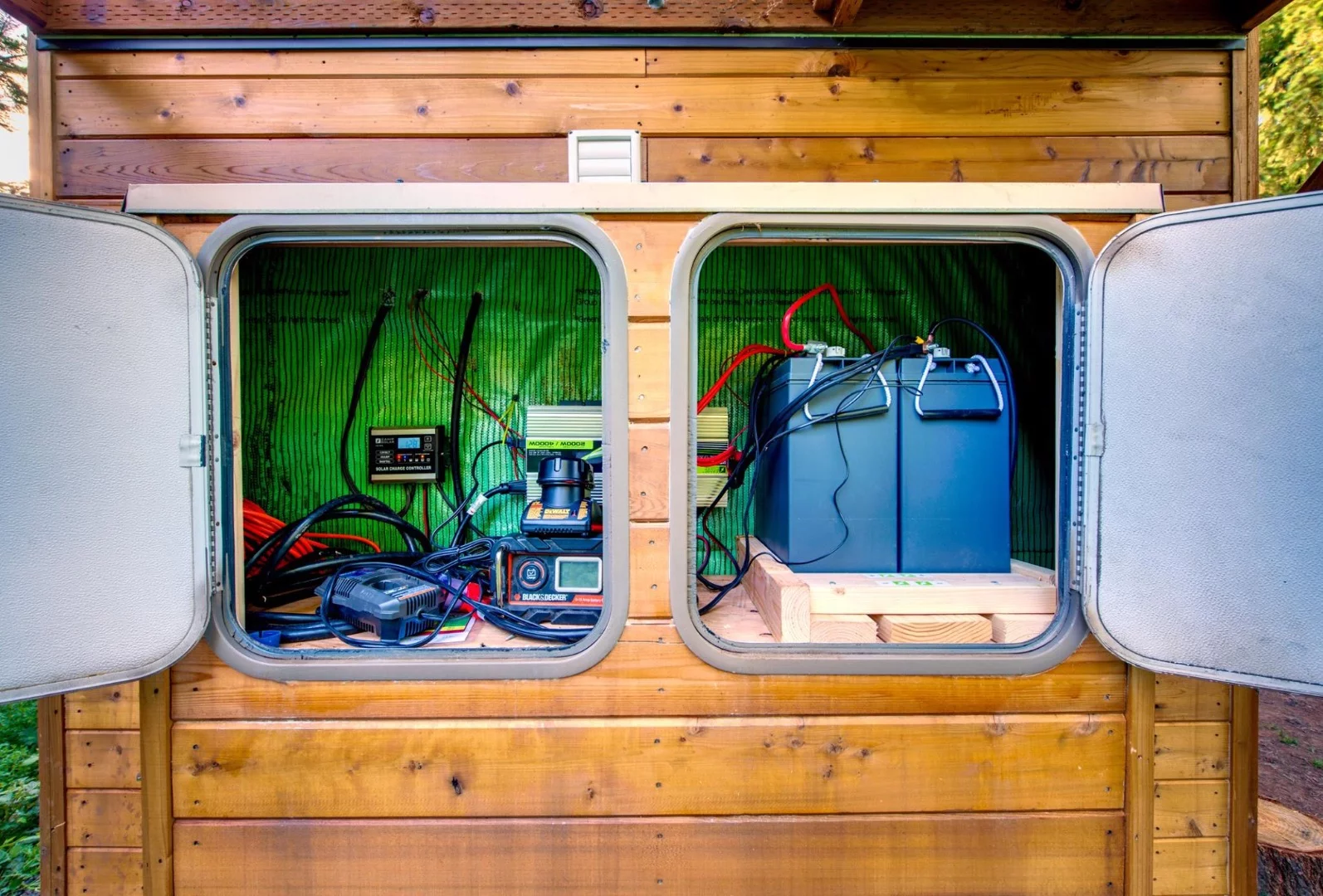 The off-grid technology is housed in an external box