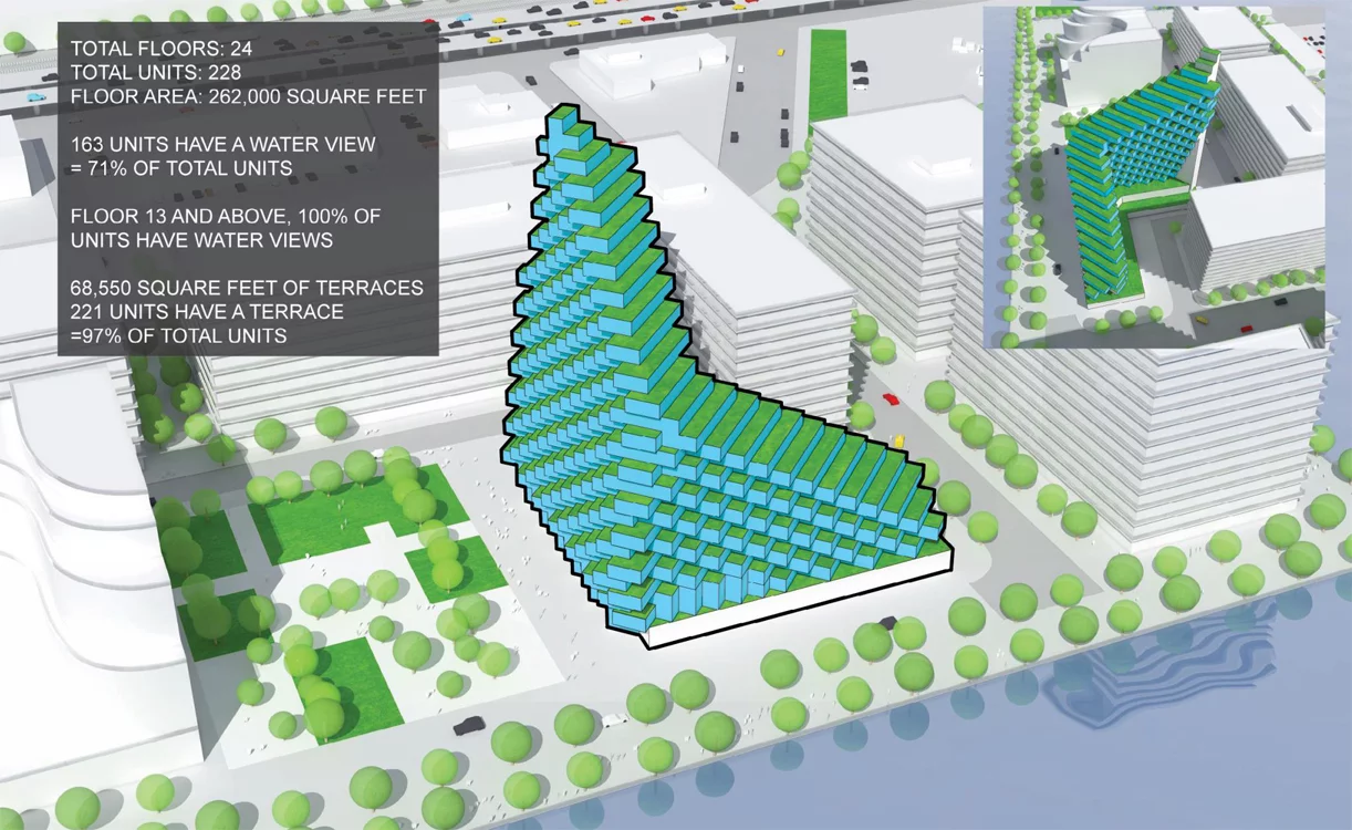Render showing the design process and thinking behind the twisting high-rise