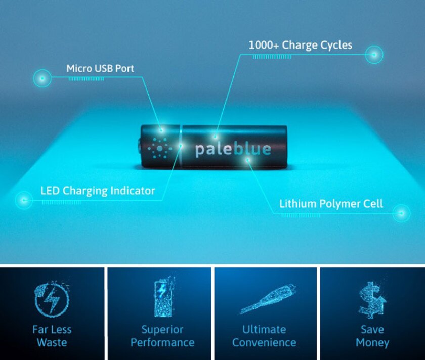 Pale Blue is a lithium polymer battery, with the electrode made from a polymer