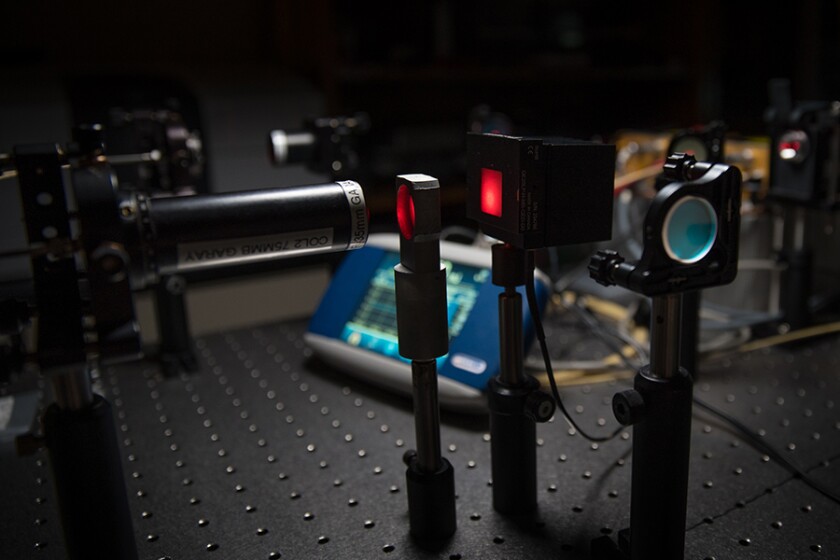 This laser setup was used to test the transparency of the ceramics