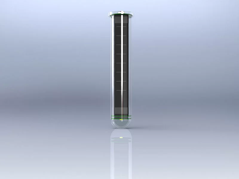 The small test tube-shaped unit contains an integrated photovoltaic panel and rechargeable batteries (Image: The Lightie)