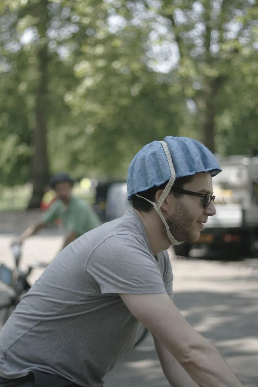 The Paper Pulp Helmet includes large grooves which accommodate the straps and allow the wearer to stay cool