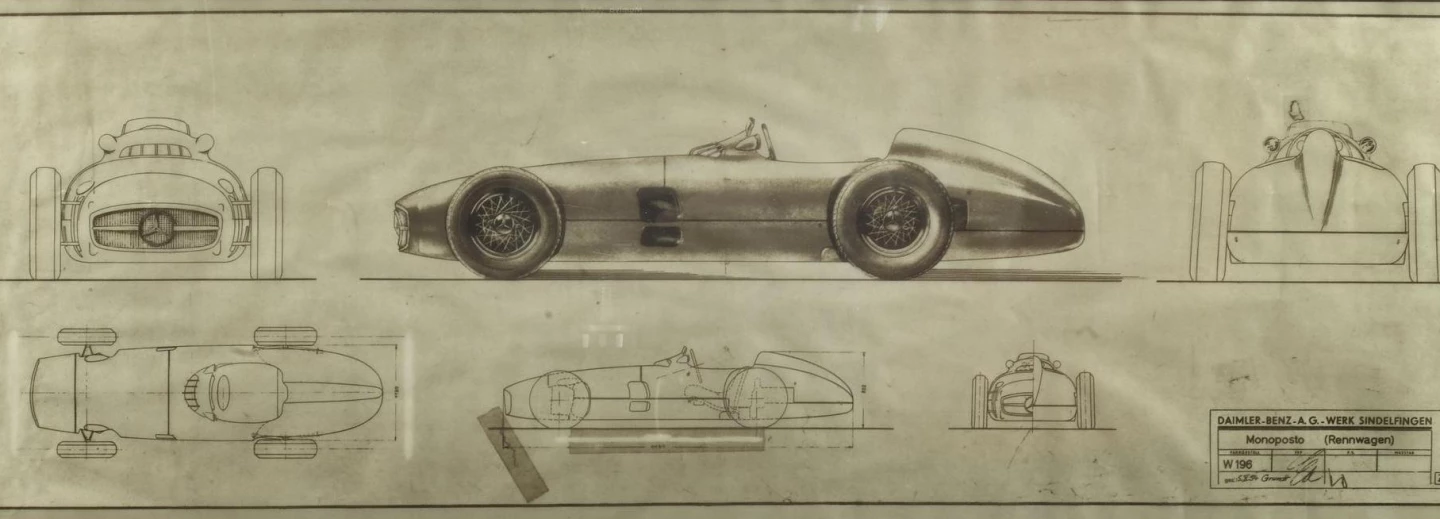 Blueprints of the Mercedes-Benz W196R accompanied the sale