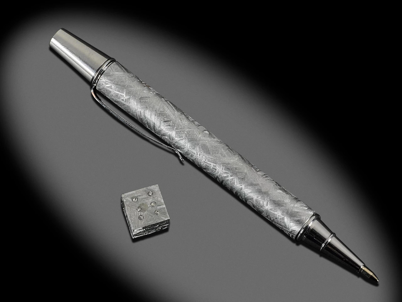 Muonionalusta Meteorite Pen And Dice With Diamonds | Sold for: $1,912 by Bonhams on May 21, 2020