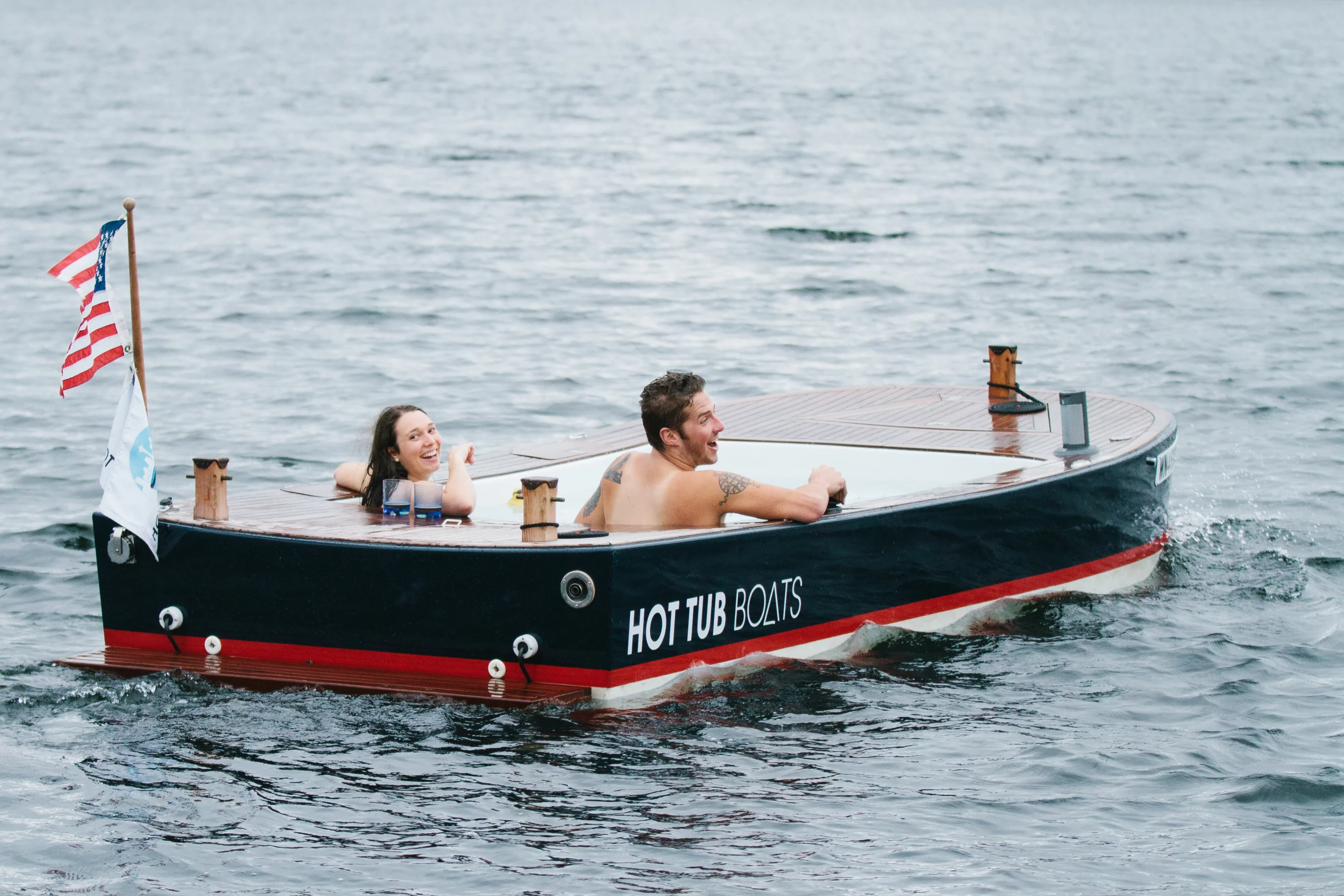 The Hot Tub Boat allows its passengers to soak while they cruise