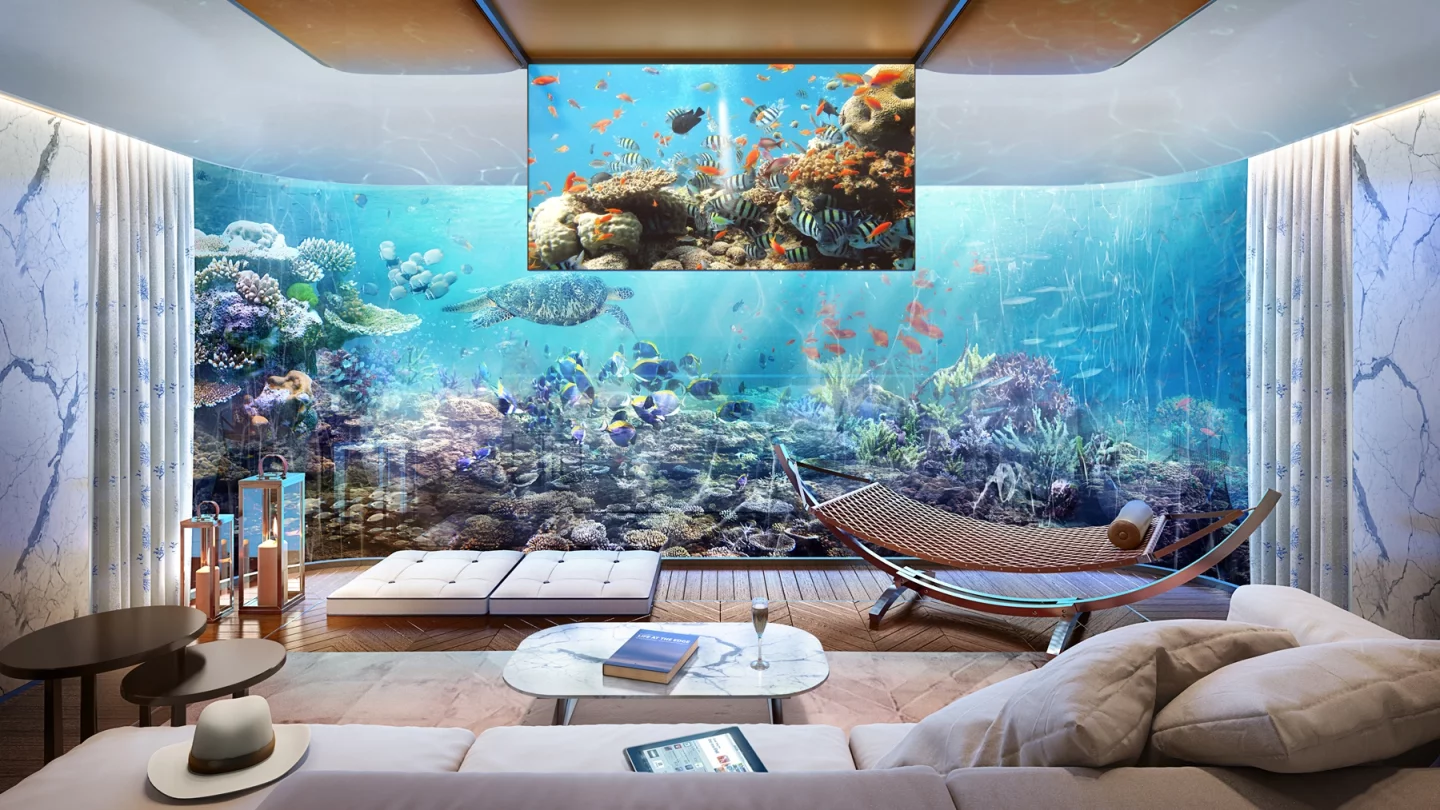 The lower level of the Signature Edition Floating Seahorse has an entertainment room