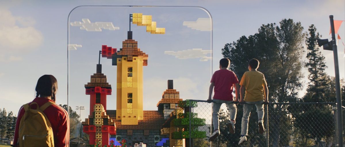 Minecraft Earth players can build buildings and scenes and place them in the real world