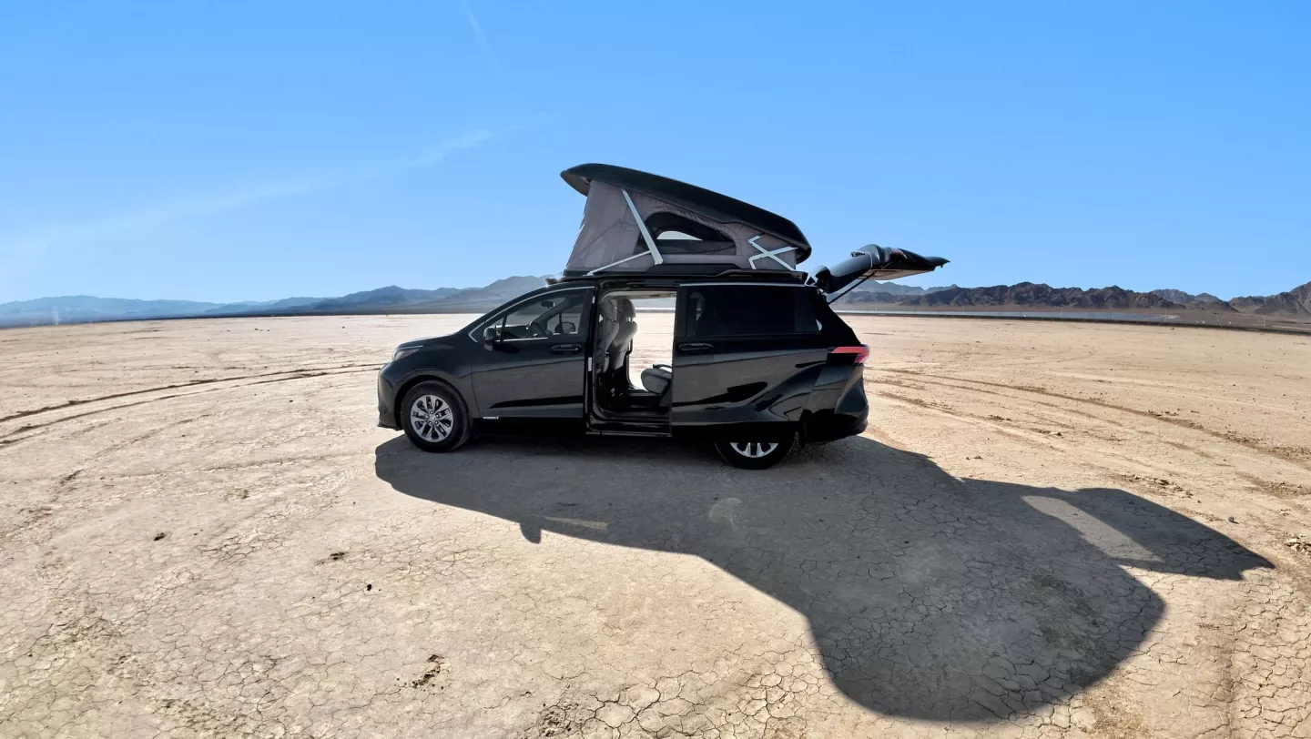 Unicamp USA makes the Toyota Sienna a light weekender-style camper van with two sleeping berths and a standard