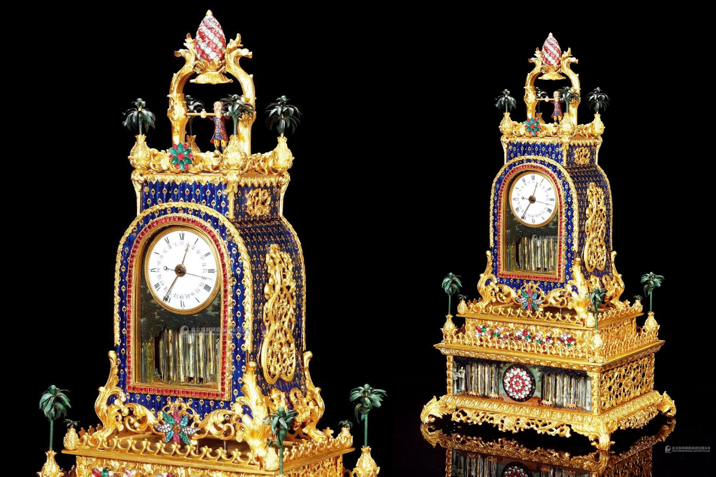 This splendid Chinese Quarter Striking Musical Table Clock with automaton waterfalls, spinning flowers and acrobat was made between 230 and 300 years ago. It sold for HK$35,000,000 ($5,489,050) at Poly Auction in Beijing on 5 December 2021