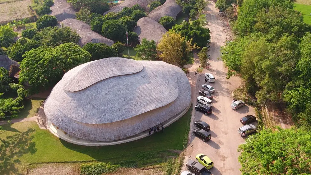 The design for the Bamboo Sports Hall at Panyaden International School is inspired by the lotus flower