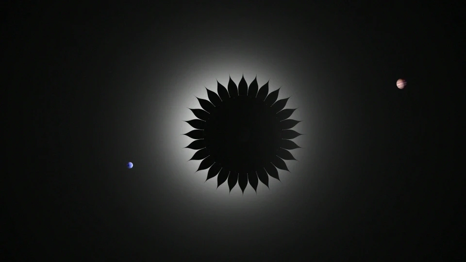 Starshade blocks starlight, allowing any orbiting planets to become visible (Image: NASA)