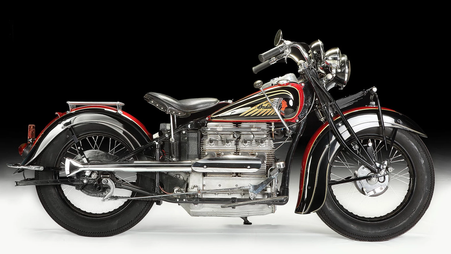 From the last year of the sporty Indian fours, this 1939 model was sold with less than 500 miles since a complete rebuild. It fetched $104,500