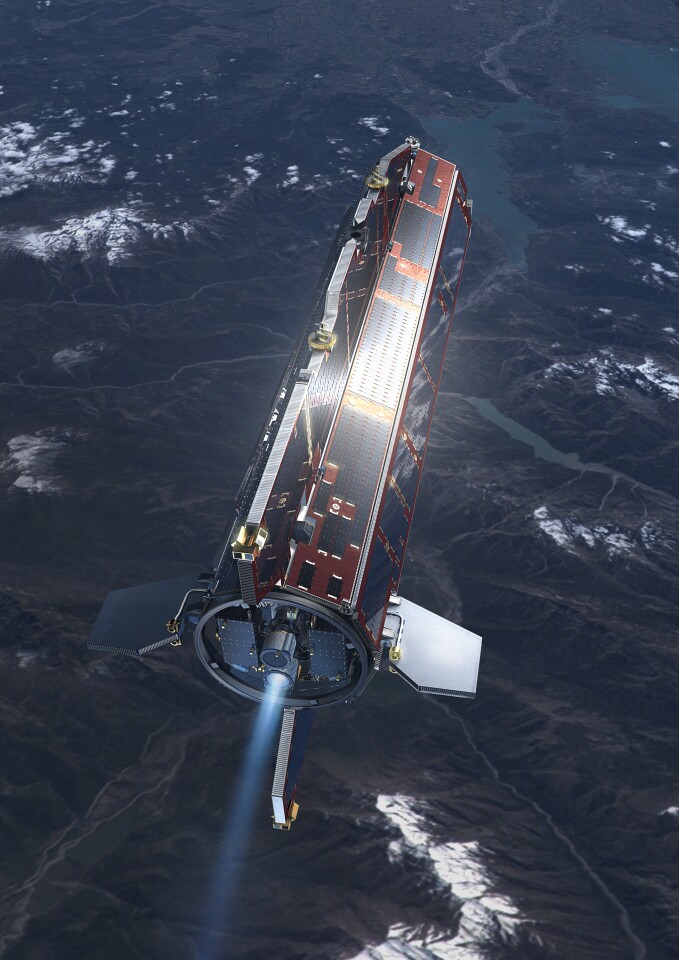 GOCE in orbit (Image: ESA/AOES Medialab)
