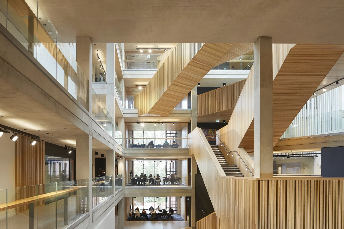 The University of Warwick Faculty of Arts brings together the departments and schools of the faculty under a single roof for the first time. The project is one of six to feature in the 2023 RIBA Stirling Prize shortlist