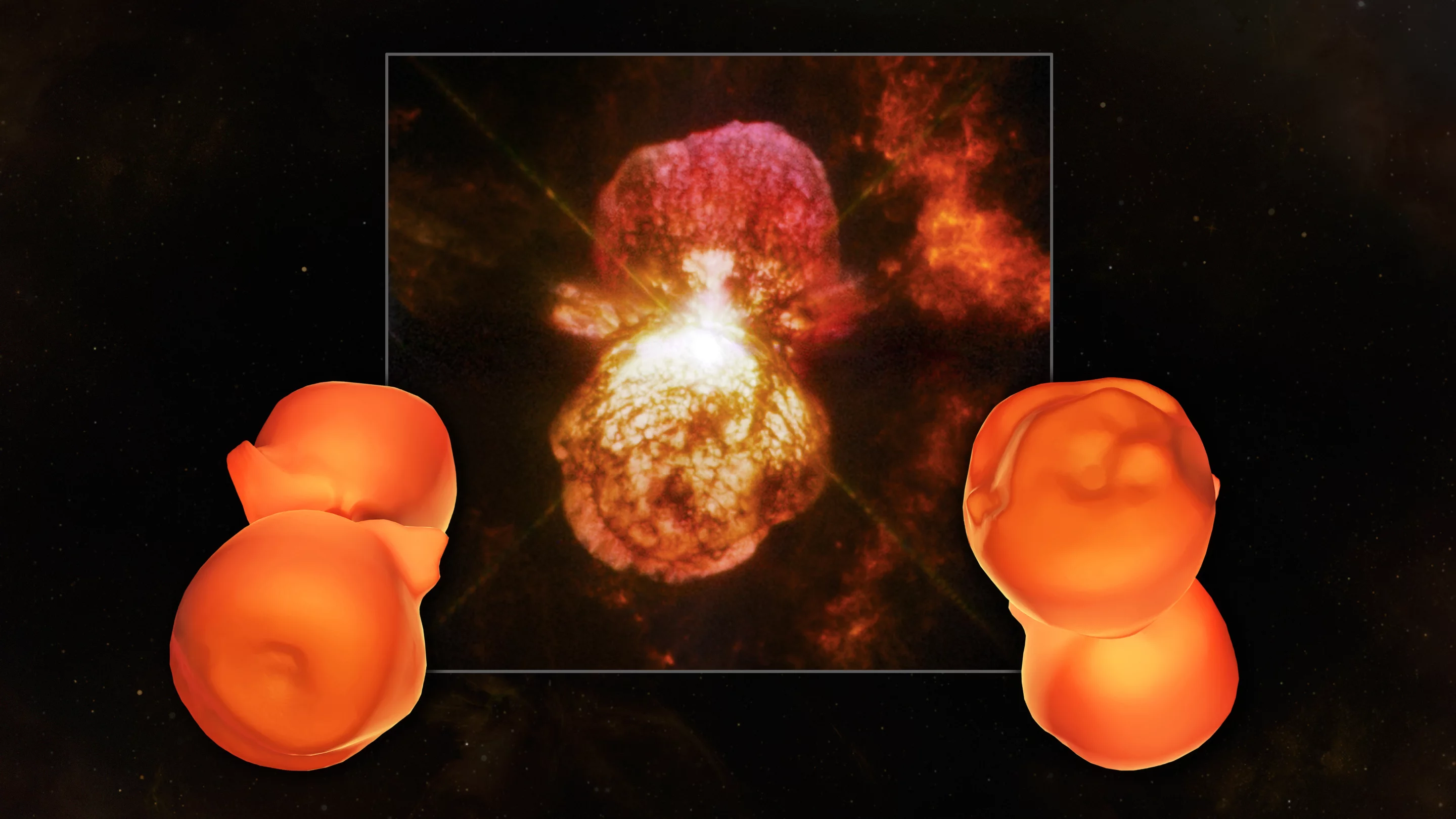 The 3D model shows the Homunculus Nebula surrounding Eta Carinae (Image: NASA Goddard (inset: NASA, ESA, Hubble SM4 ERO Team)