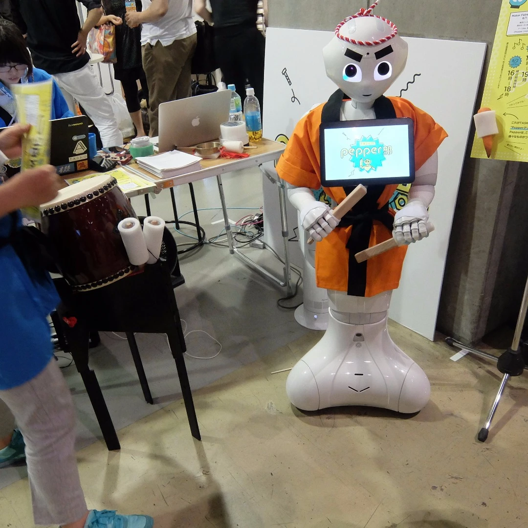 Pepper the robot showed its versatility through a workshop of designers - here one plays the part of a traditional Japanese Summer festival dancer