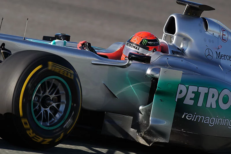 Michael Schumacher driving last year's 2011 Mercedes AMG Petronas F1 car