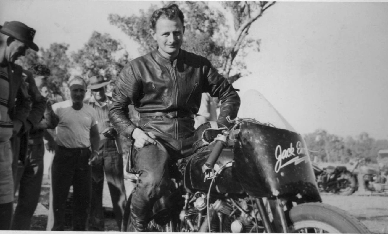 Jack Ehret on the Vincent Black Lightning in period. This 1951 Vincent 998cc Black Lightning is one of approximately 33 made, and is believed to be one of an estimated 19 matching-numbers examples still existing. The bike was re-commissioned by Patrick Godet and sold for a world record US$929,000 on 25 January 2018