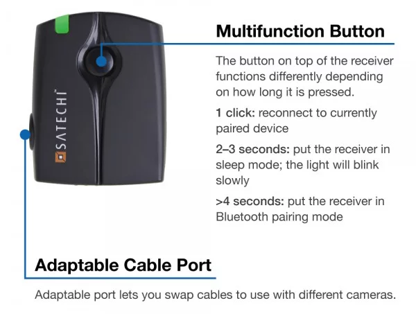 The Satechi Bluetooth Smart Trigger has an impressive range of 50 feet (15.2 m) and a battery life of up to 10 years