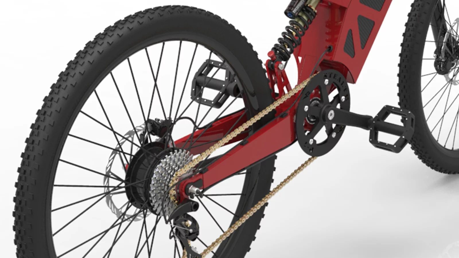 The Stealth P-7 e-bike features 27.5-inch wheels