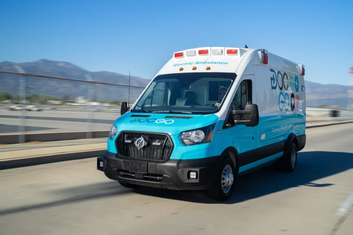 The DocGo battery-electric ambulance is reported to be the first of its kind to be registered in the US