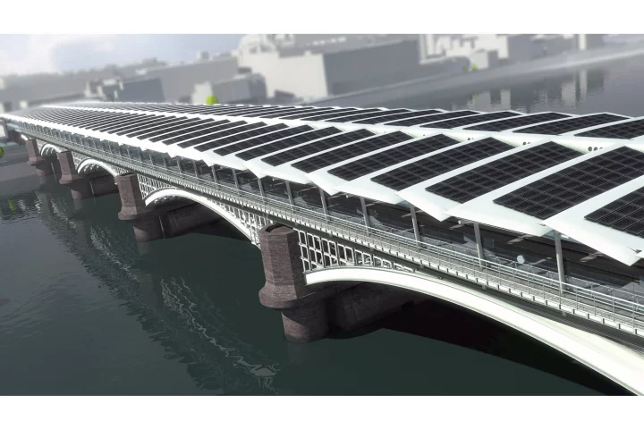 The new Blackfriars railway station, being built on the foundations of a Victorian bridge spanning the River Thames in London, has started to have the first of over 4,400 solar panels installed on its roof (All photos: Solarcentury/Network Rail)