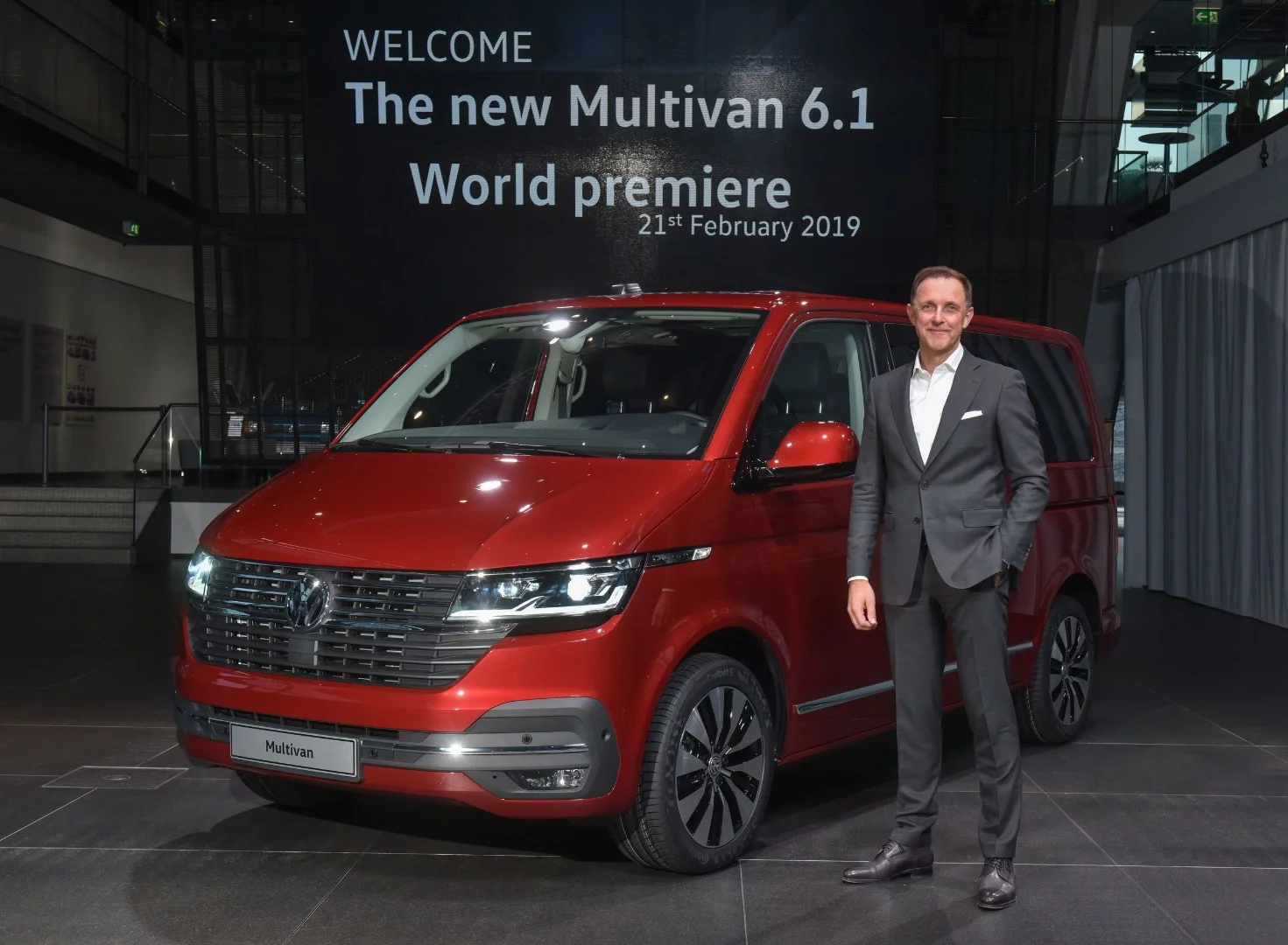 VW Commercial Vehicles CEO Dr. Thomas Sedran poses with the refreshed T6