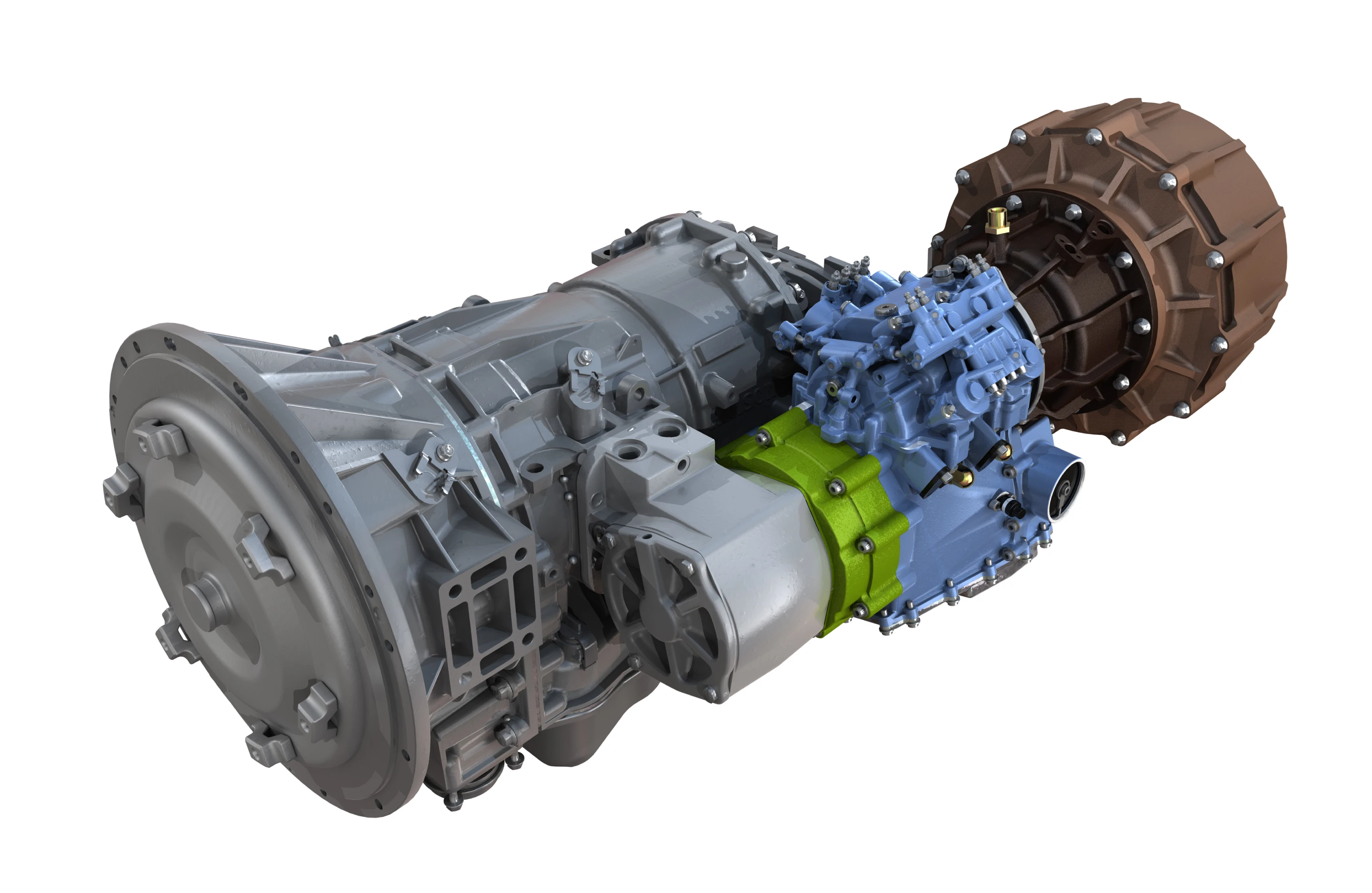 The Flybus flywheel system (on the right) is attached to the bus's transmission