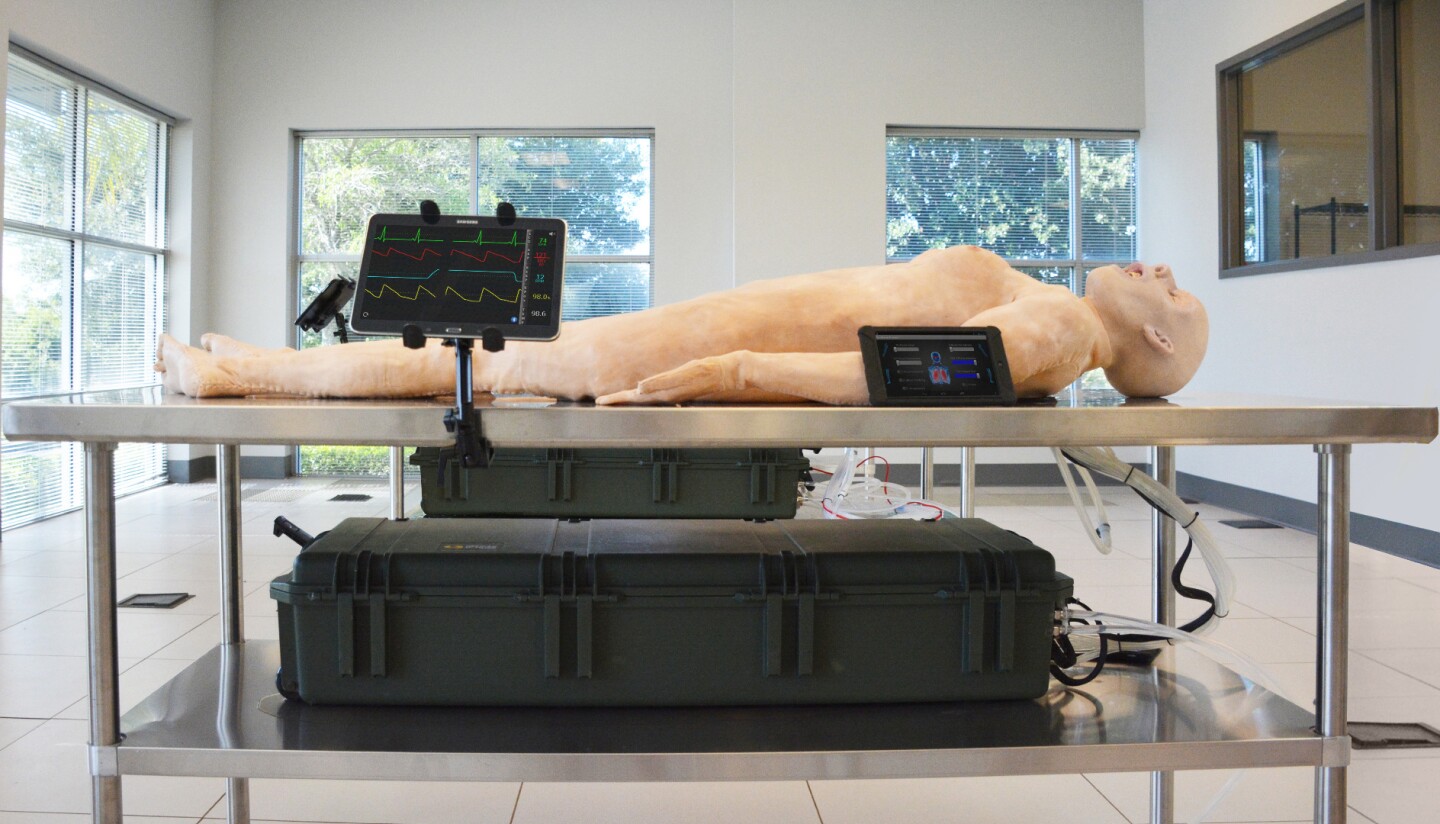 The SynDaver Patient features a tablet-controlled physiology engine