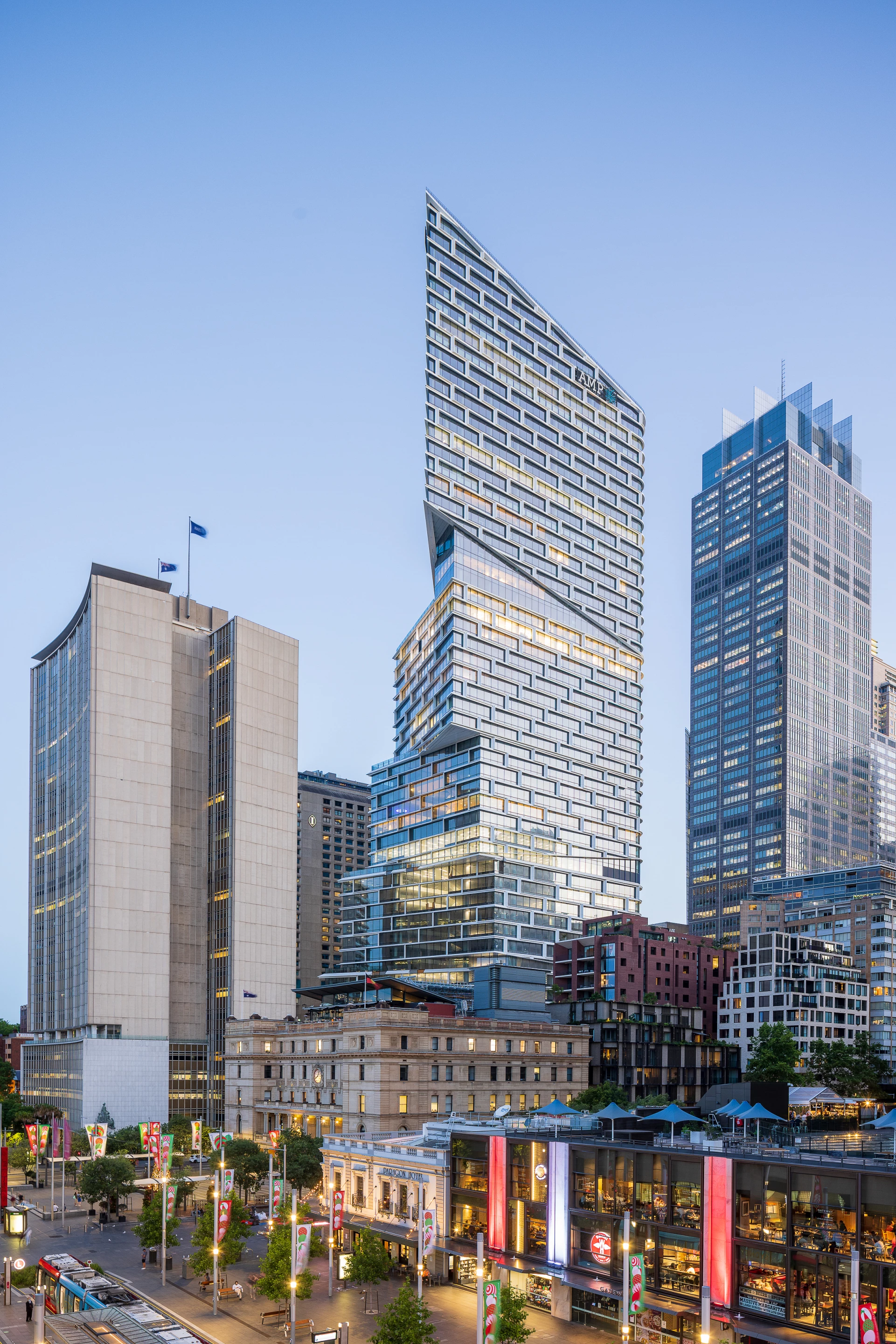 The Quay Quarter Tower's overall form is arranged as five stacked blocks
