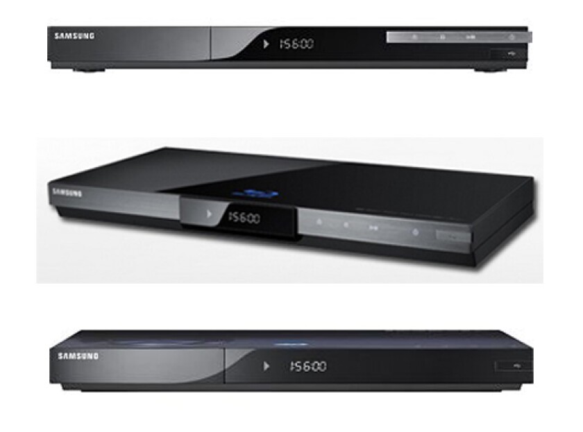 The BD-C5900 (top) BD--C6000 (middle) and BD-C7900 (bottom) standalone Blu-ray players from Samsung