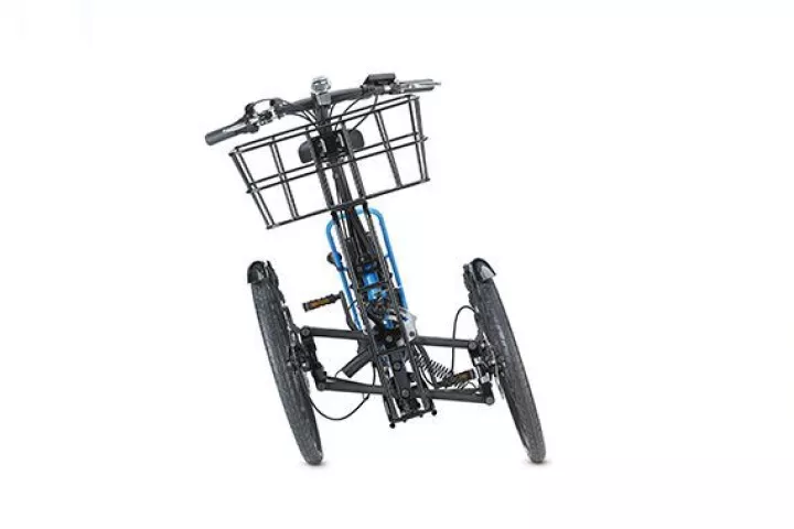 The Noslisu electric trikes feature Kawasaki's own synchronized steering system and tilting mechanism