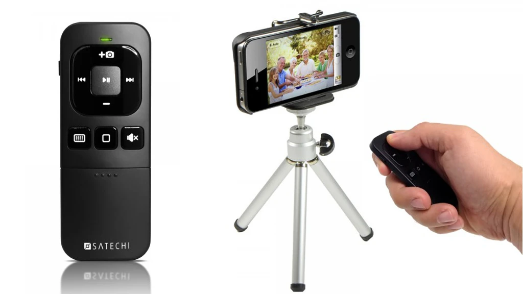The BT Media Remote can be used to control multimedia playback on an iOS device or to remotely snap a photo