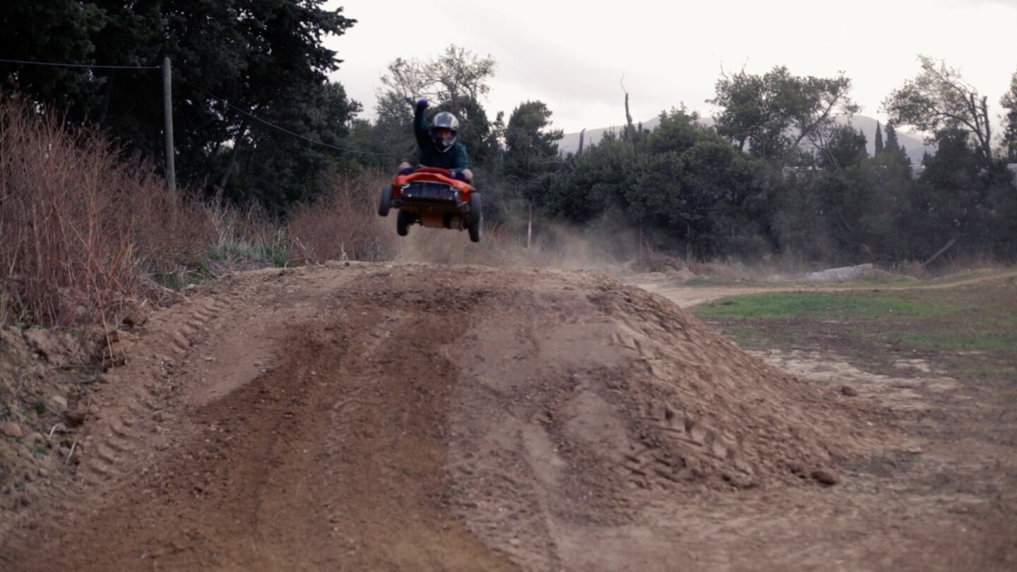 The child version of the all-electric French Kart has three speed controls, while the adult model has only one speed level – full