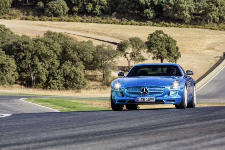 The world premiere of the Mercedes SLS AMG Coupe Electric Drive at the 2012 Paris Motor Show