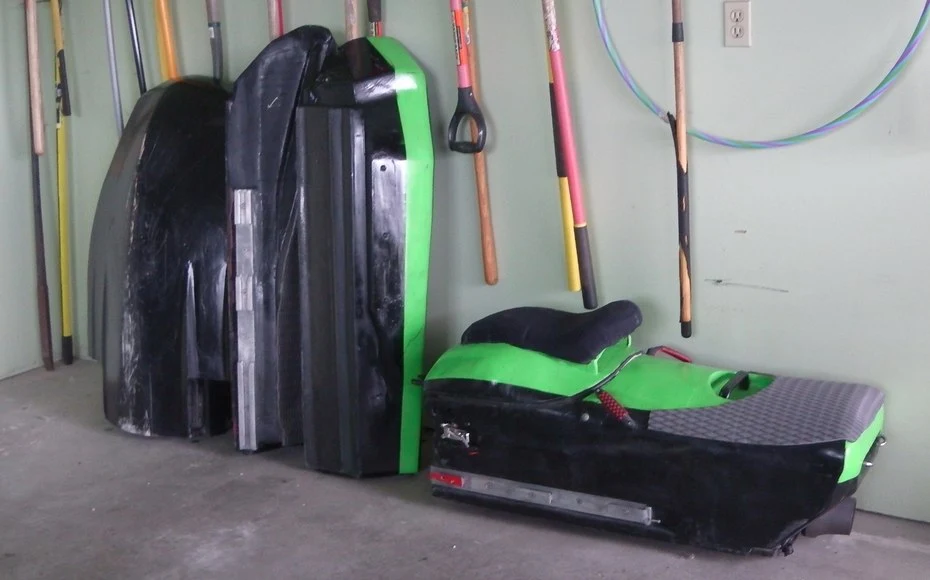 The BomBoard breaks down into four pieces for easy storage