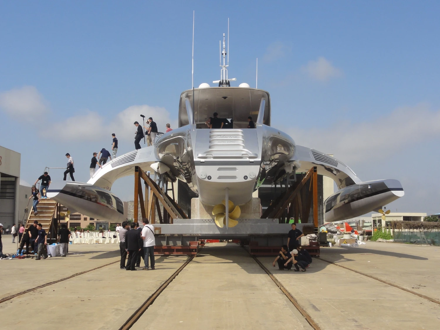 The Adastra measures 42.5 by 16 meters (139.5 by 52.5 feet), and weighs 52 tons (47 tonnes)