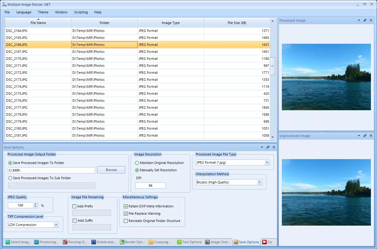 A view of the image saving options