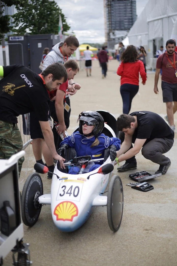 The Elvic, a battery electric prototype racing for team ELVIC from Lublin University Of Technology, Lublin, Poland, during day five of Make the Future London 2016