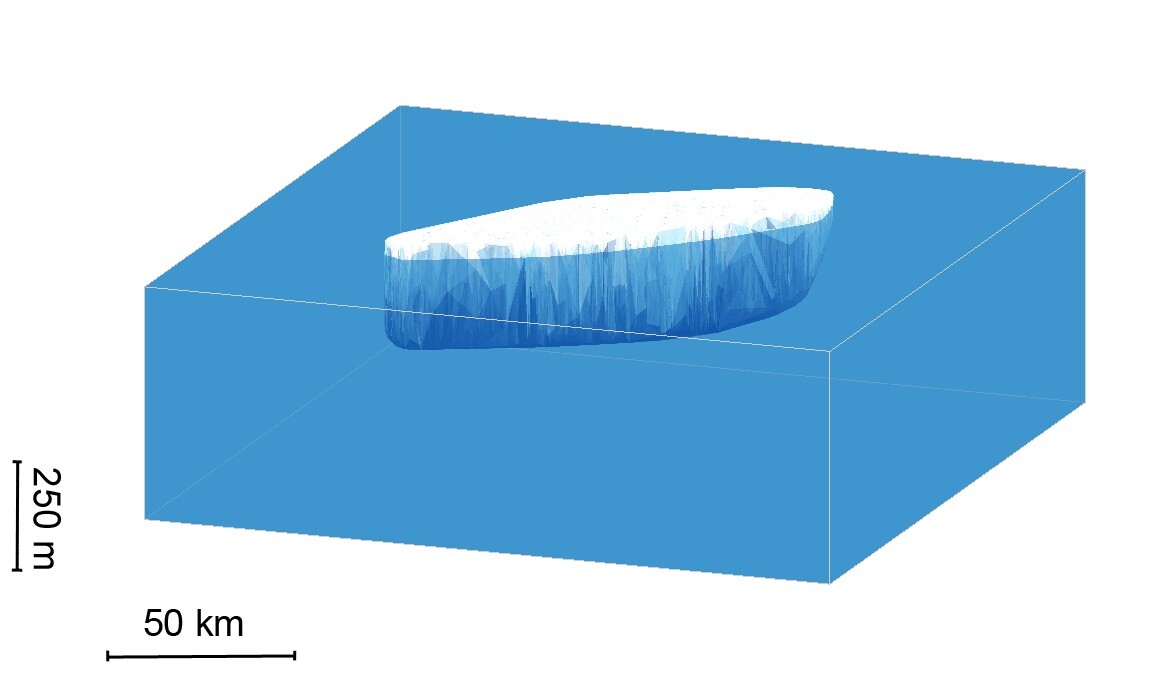 A computer-generated image of the Larsen C iceberg