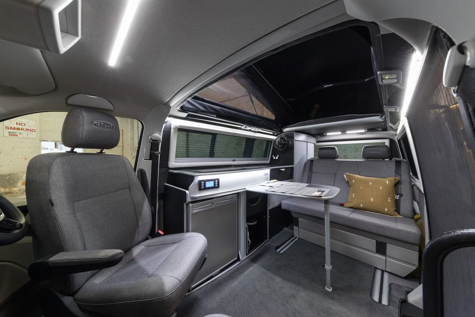 The removable table can be used inside or out